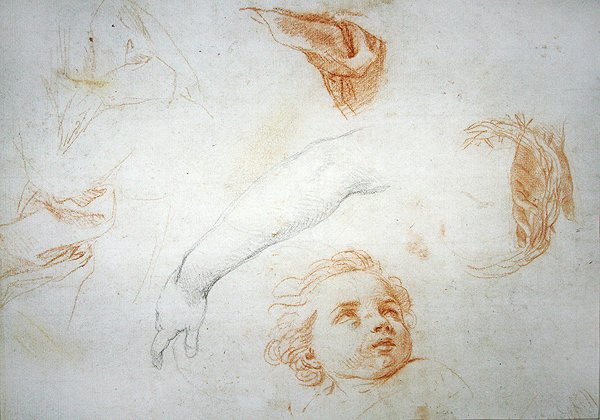 Studies for the Ecstacy of St. Catherine of Siena (röd & svart krita på papper) av Pompeo Girolamo Batoni