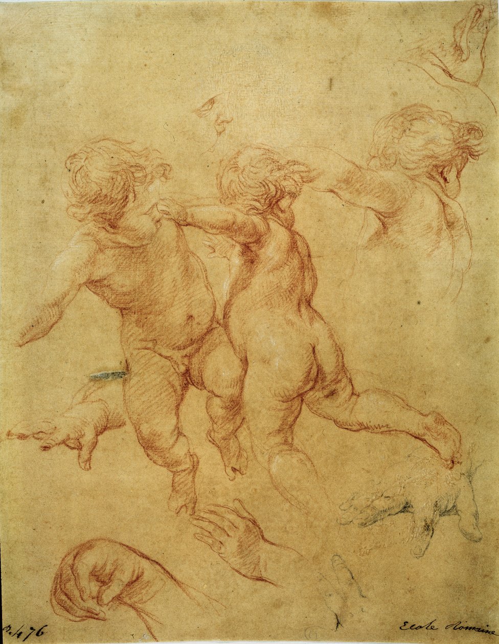 Studie för två putti (Två flygande putti. Studie), ca 1740 (sanguine) av Pompeo Girolamo Batoni