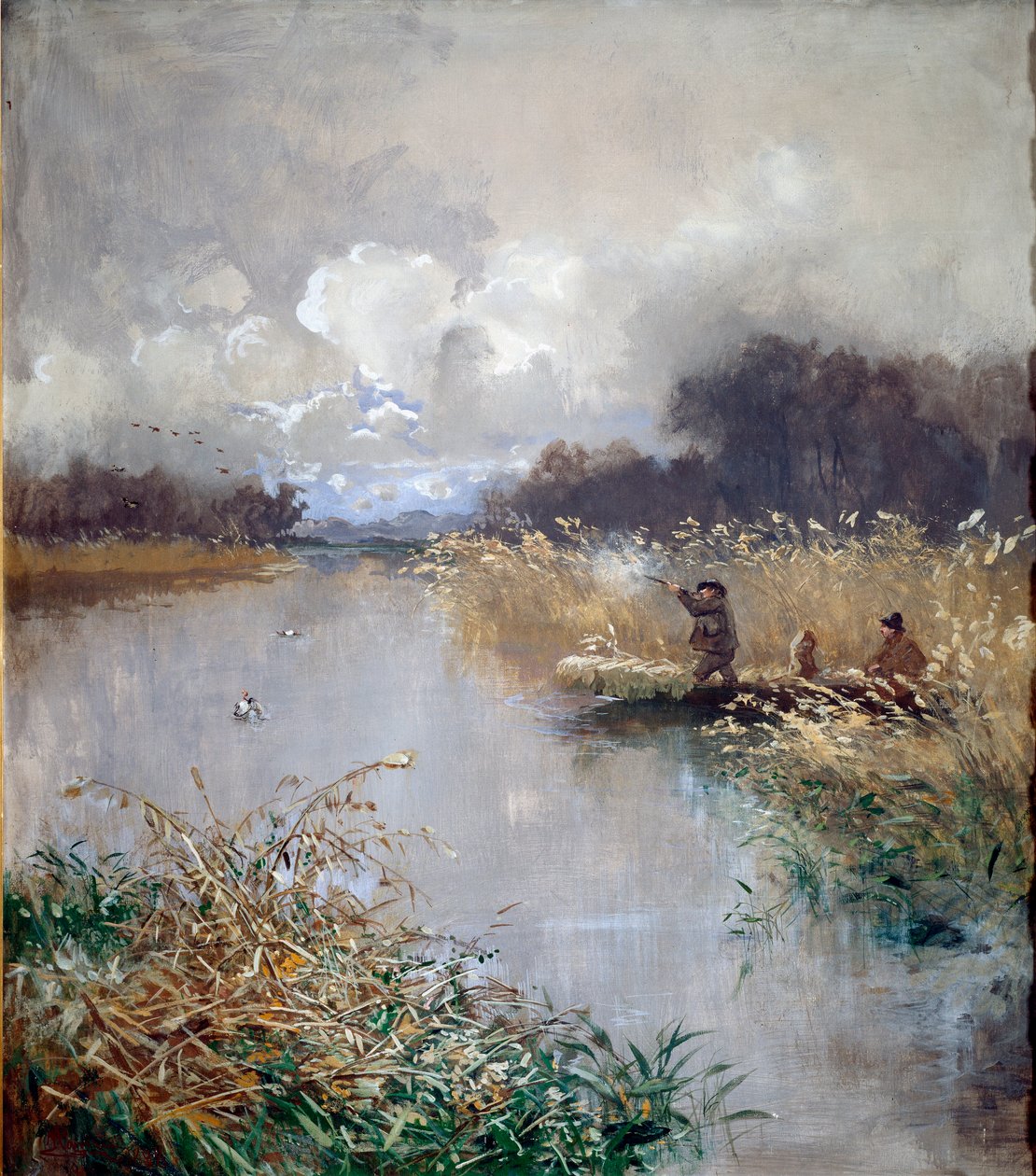 Andjaktsmålning av Pompeo Mariani (1857-1927) 1898 sön. 115x100 cm Genes, Galleria d