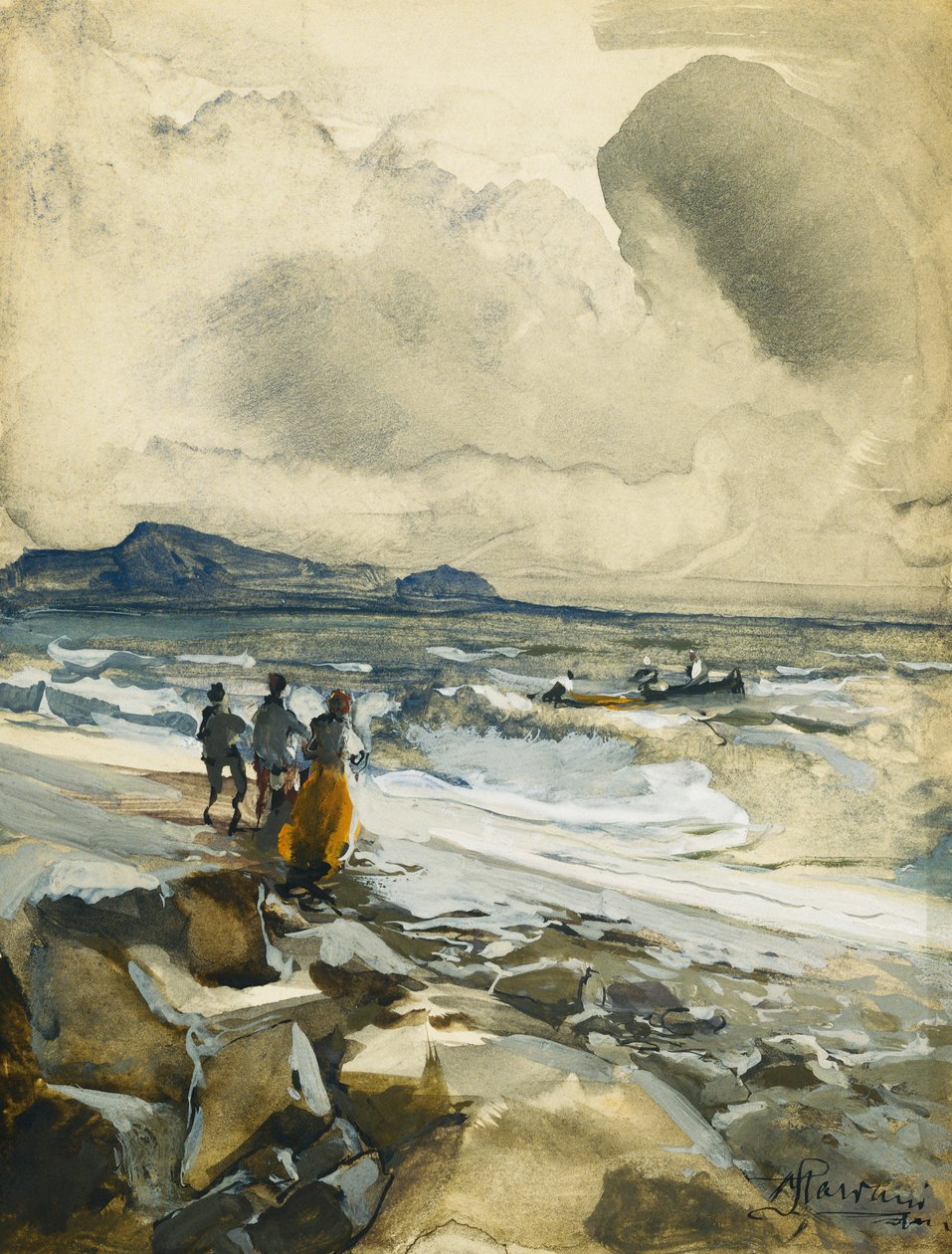 På stranden, av Pompeo Mariani