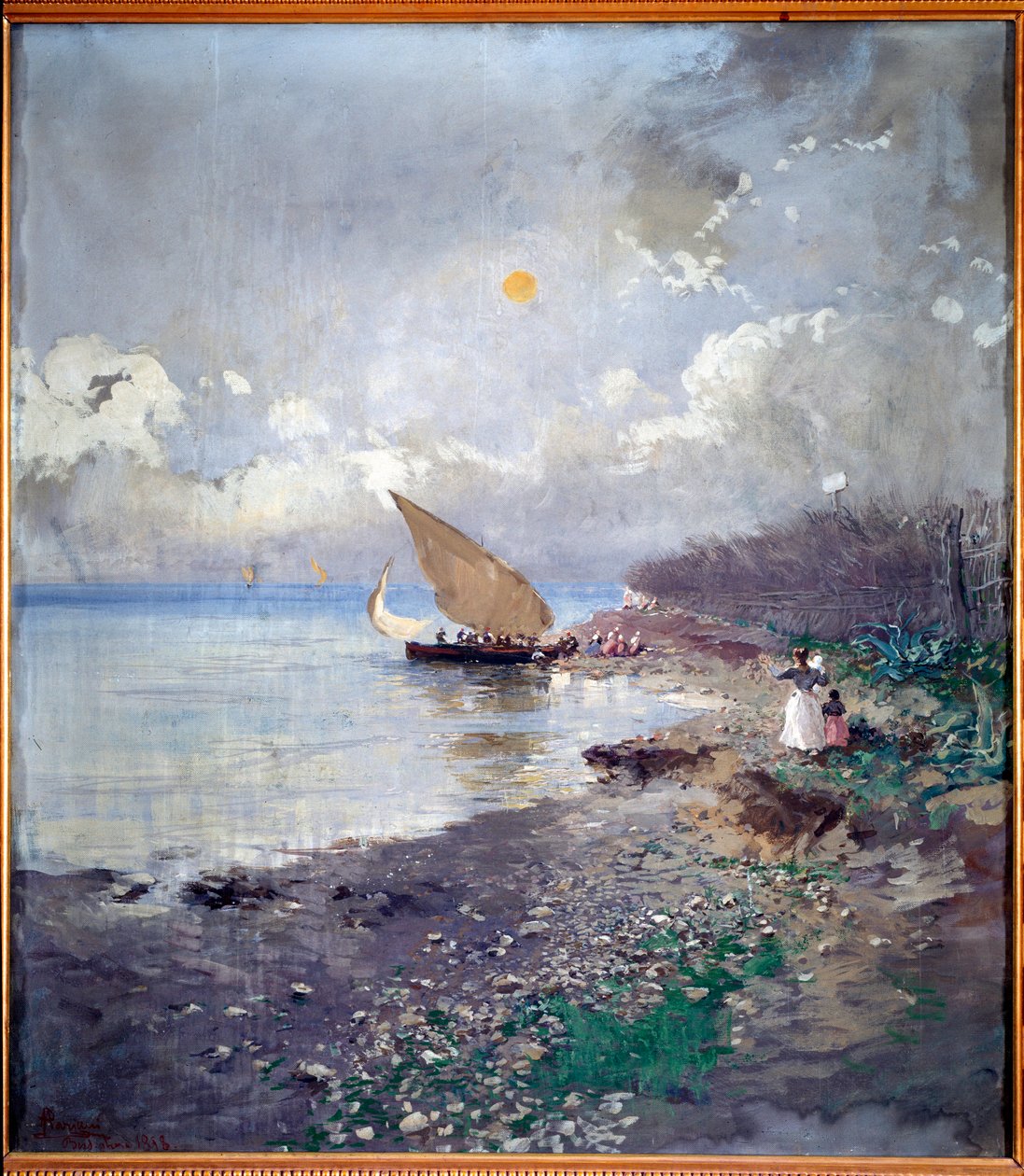 Återkomst från fiske Strandmålning av Pompeo Mariani (1857-1927) 1898 Dim 115x100 cm Genes, Galleria d