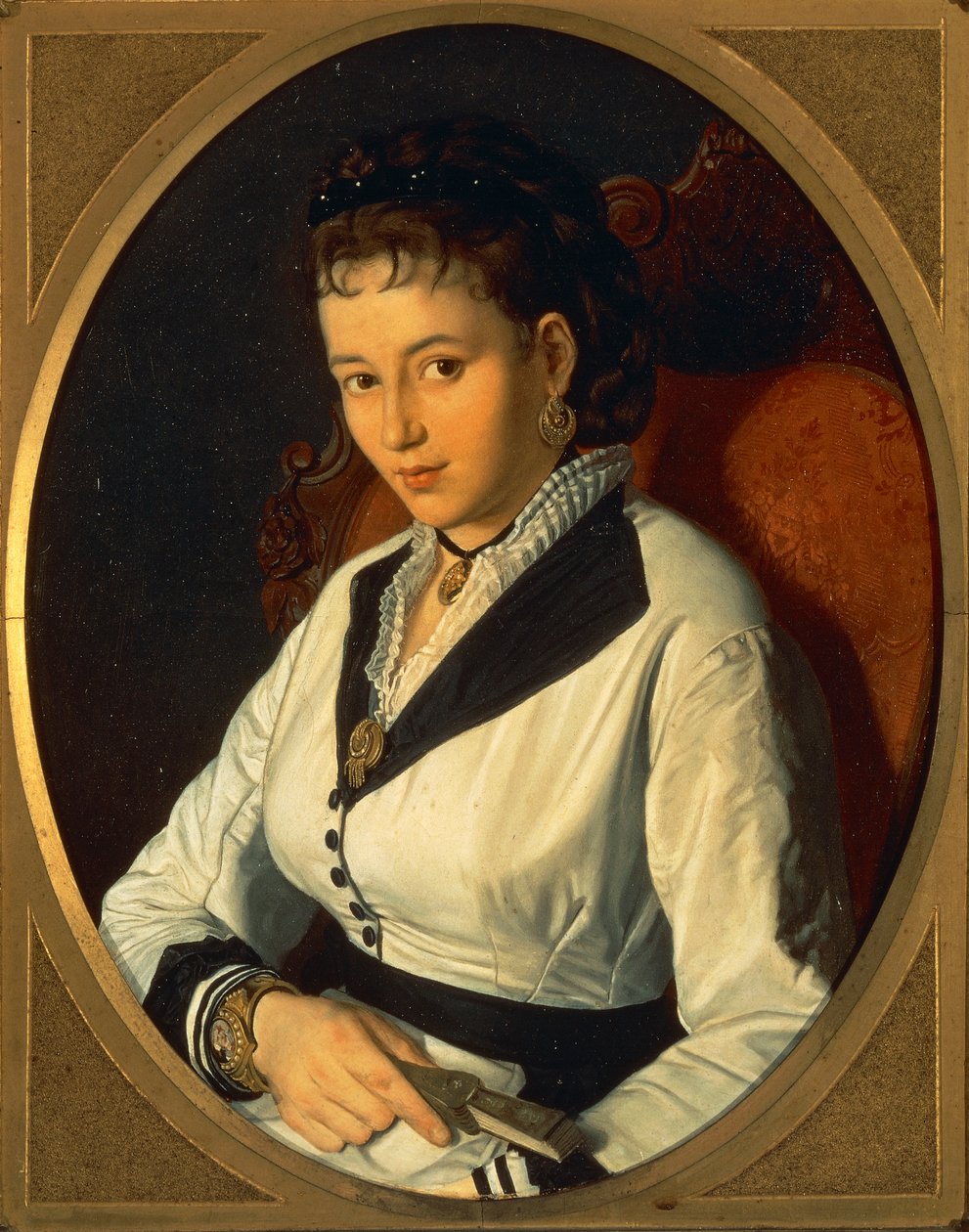 Porträtt av ung kvinna (olja på duk) 1840-1869 av Pompeo Molmenti