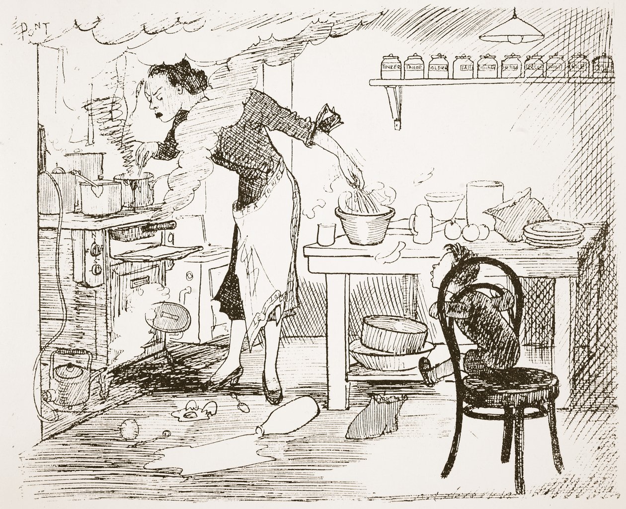 Snälla, mamma, kan du berätta en historia om fara, illustration från "Pont: En redogörelse för den store Punchkonstnärens liv och arbete". av Pont