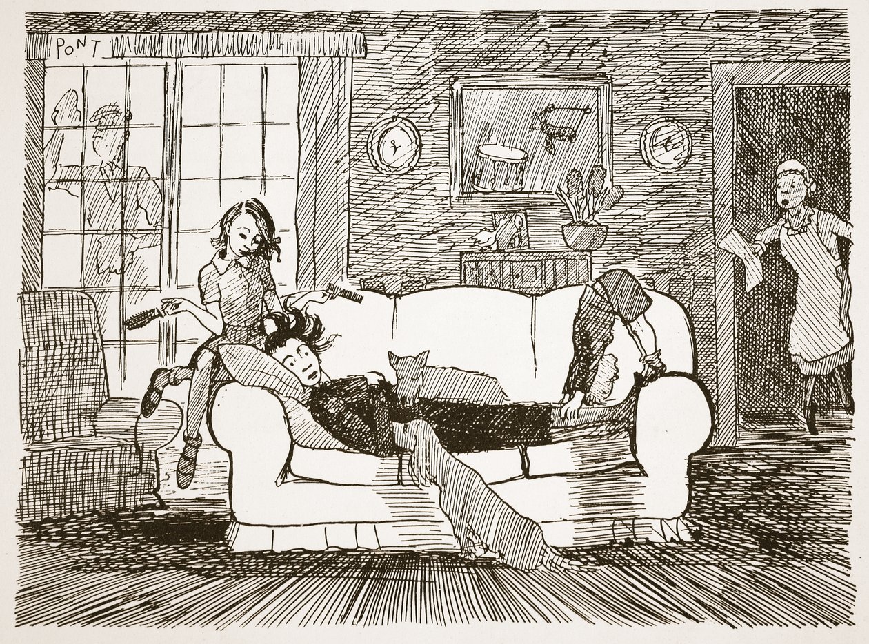 En halvtimmes vila efter måltider, illustration från "Pont: An Account of the Life and Work of the great Punch artist" av Pont