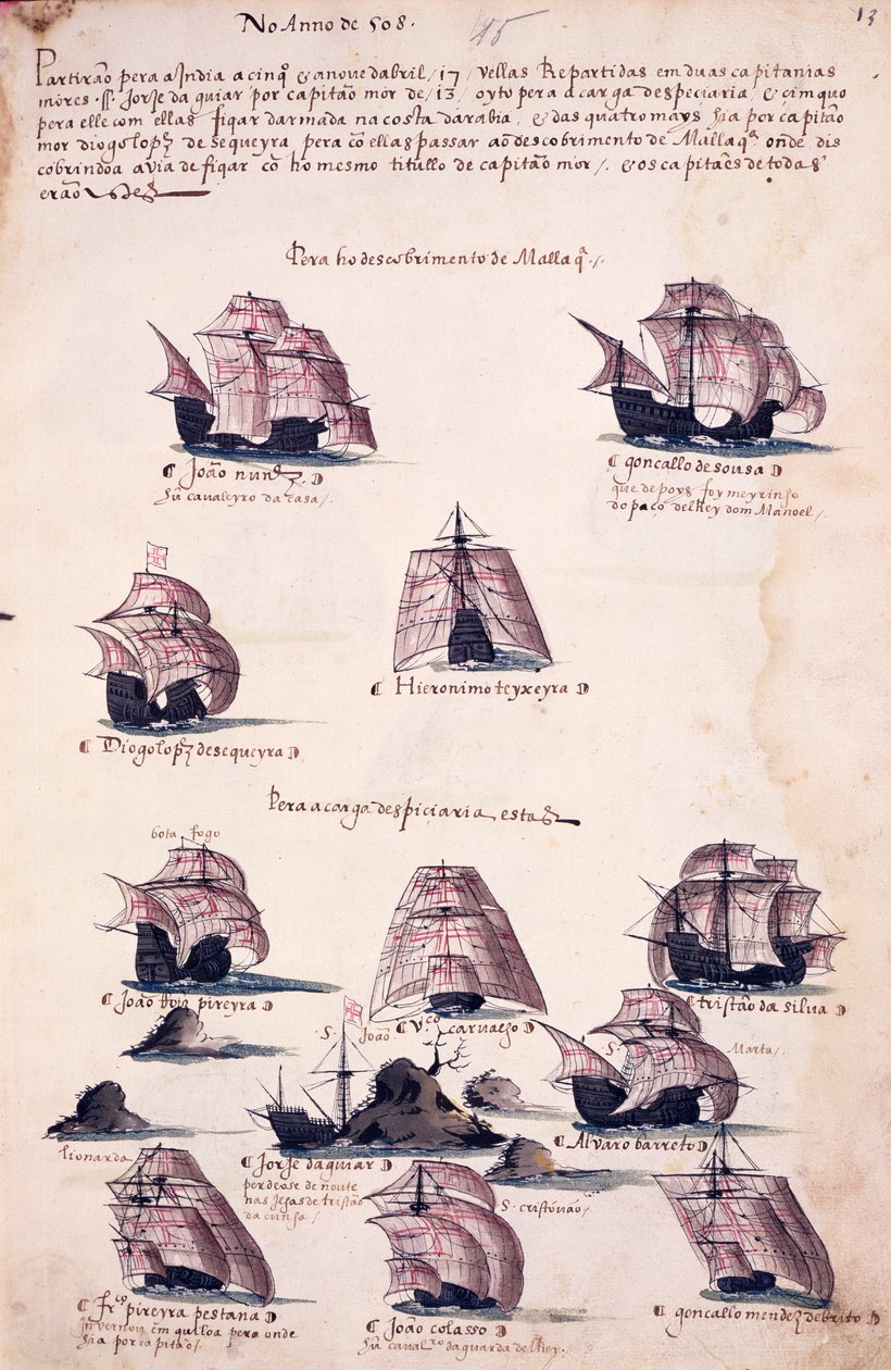 Ny expedition till Indien 1508, från "Book of the Armed" av Portuguese School