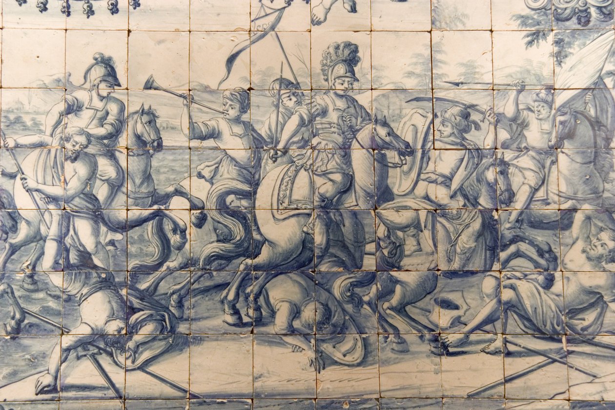 Alexander (356-323 f.Kr.) kämpar mot perserna, ca 1745 (keramik) (se även 237499) av Portuguese School