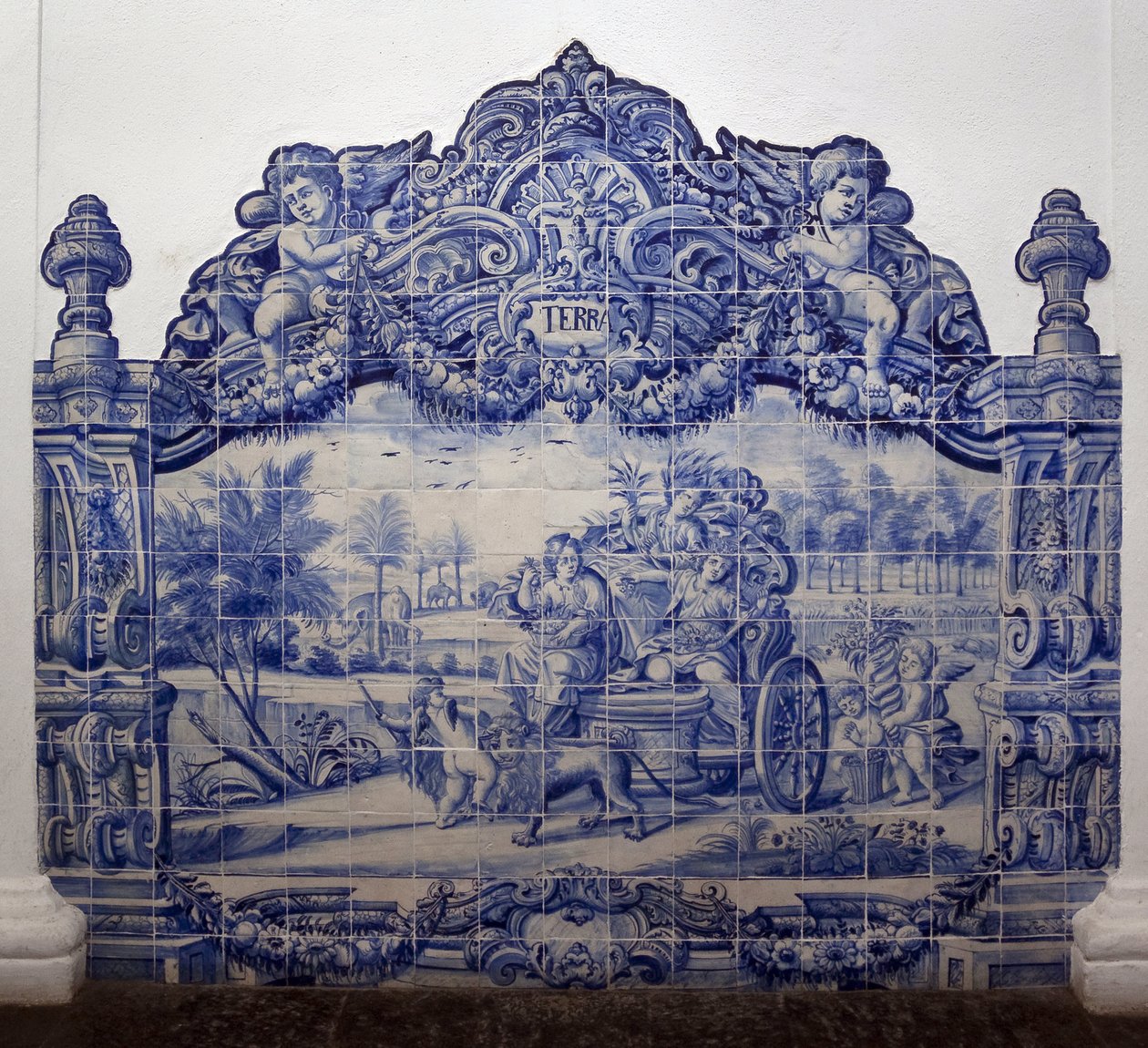 Allegory of the Earth - Azulejos, målad fajans av Portuguese School