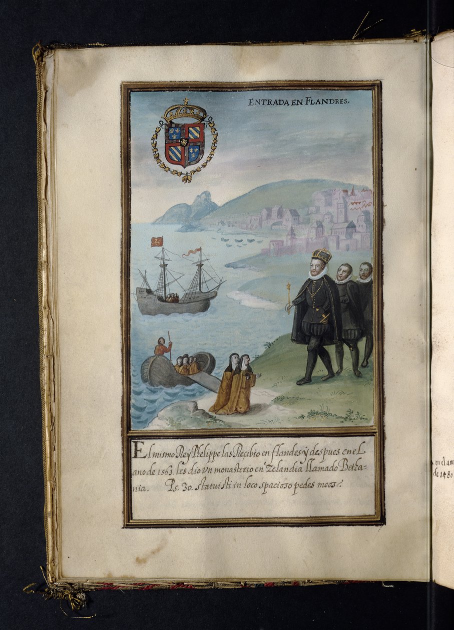 Ankomst till Flandern, från en historia om Syon-nunnornas peregrinering, sammanställd i Lissabon i början av 1600-talet av Portuguese School