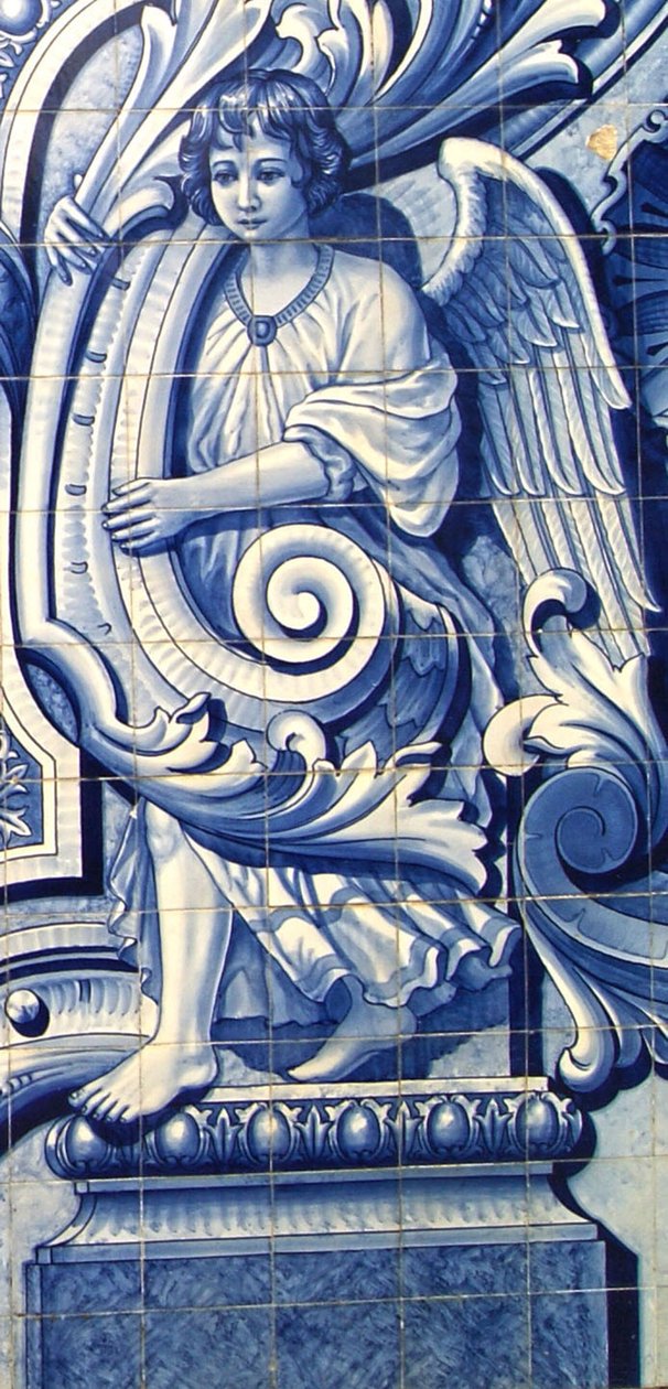 Dekorativ panel föreställande en ängel, Lamego, Portugal. 1738 (keramiska plattor) av Portuguese School