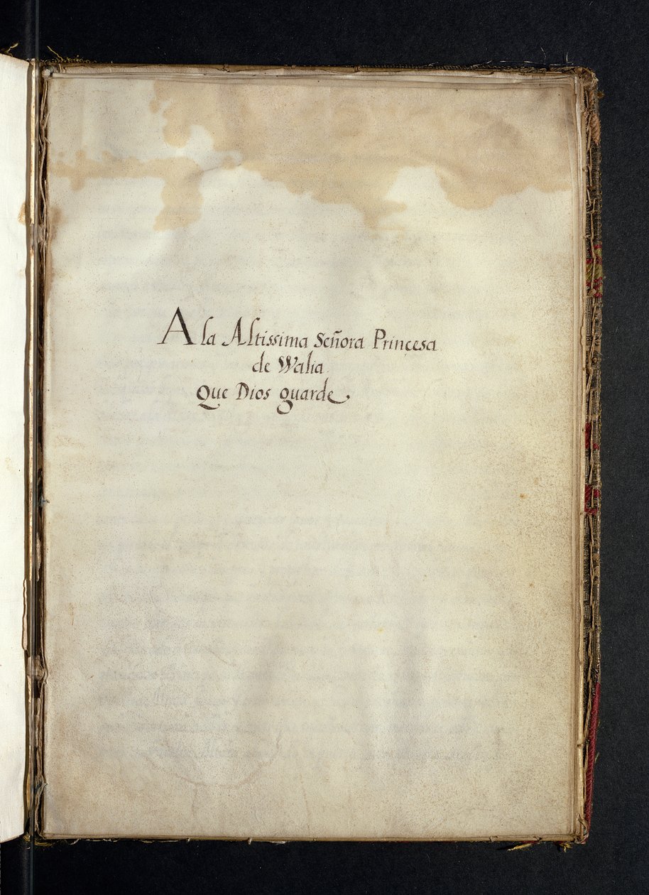 Dedikation till Infanta Maria av Spanien, från en historia om Syon-nunnornas peregrinering, sammanställd i Lissabon i början av 1600-talet av Portuguese School