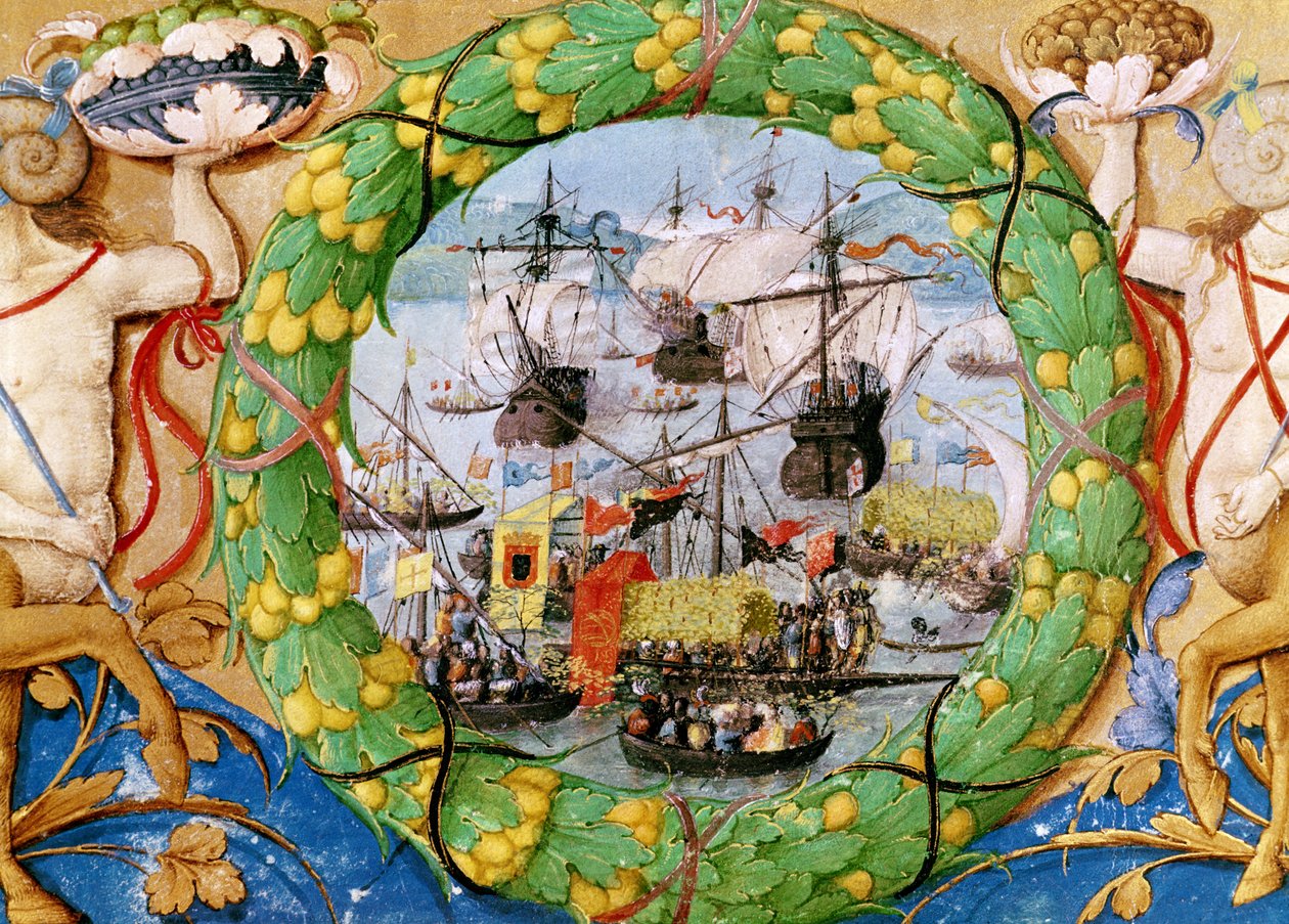Den portugisiska flottans festival, illustration från Lettura Nova av Alem Douro, 1513 av Portuguese School