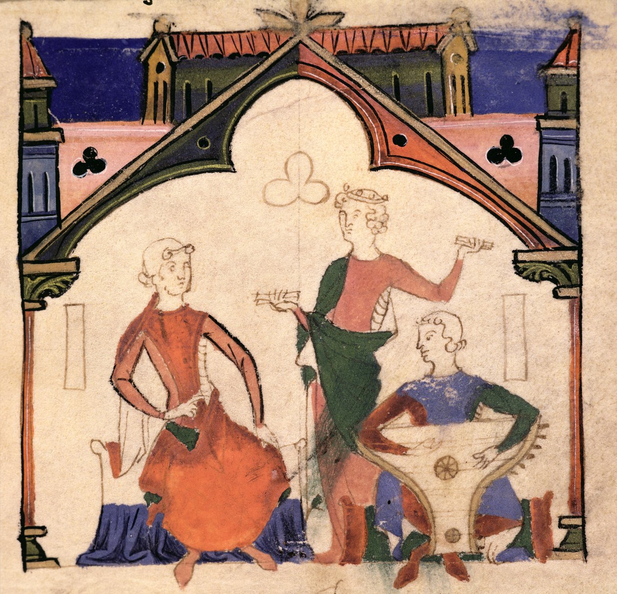 Fol.4r Musiker som spelar kastanjetter och ett psalter, från Chansonnier des Nobles av Portuguese School