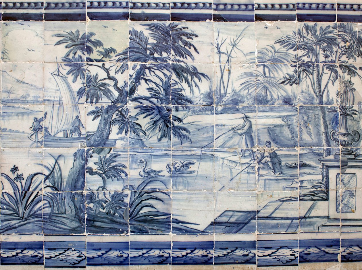 Sjöfiskare i Asien - Azulejos, målad fajans av Portuguese School