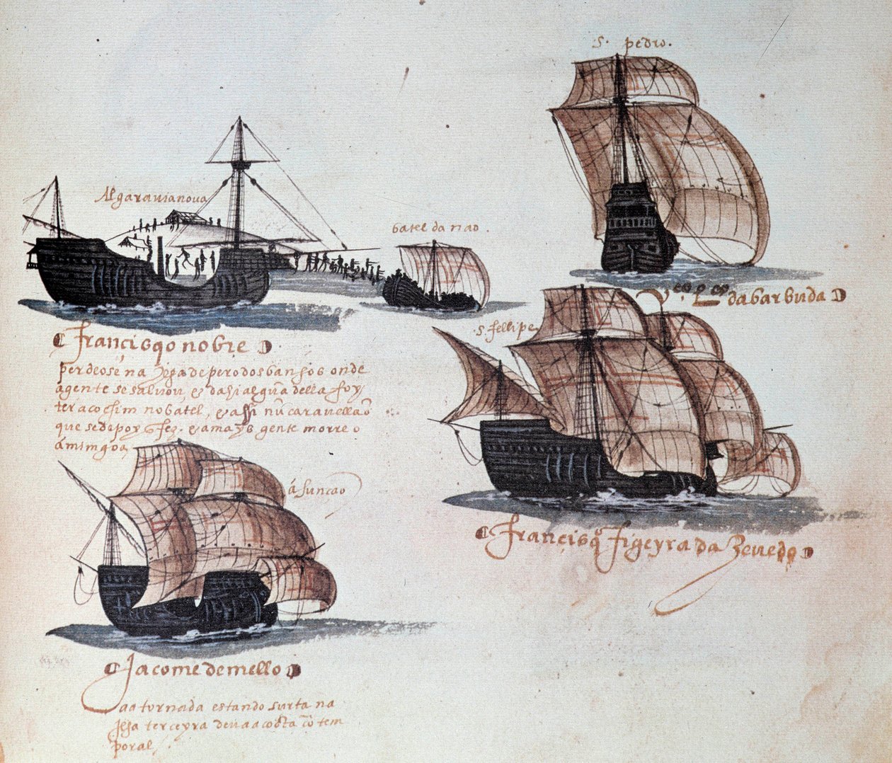 Minnesmärken över Armadas i Portugal under kung Manuel I (1469-1521): representation av den portugisiska flottans karaveller. Miniatyr från ett manuskript från 1497. Lissabon. Nationalmuseet för antik konst av Portuguese School