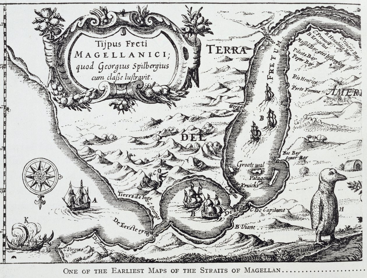 En av de tidigaste kartorna över Magellansundet, från 