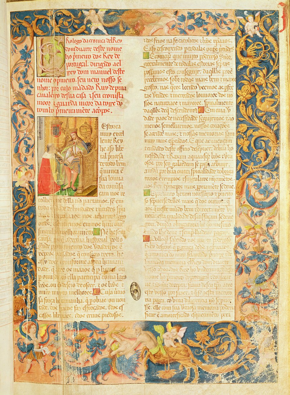 Sida från krönikan om kung Duarte I (1391-1438) av Portuguese School