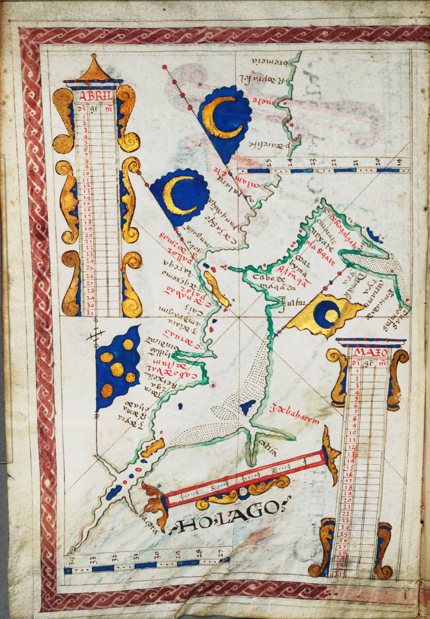 Skala: [ca 1:14 500 000]. Ytterligare platser: Persiska viken, Omanbukten, ca 1550-60 (pergament) av Portuguese School