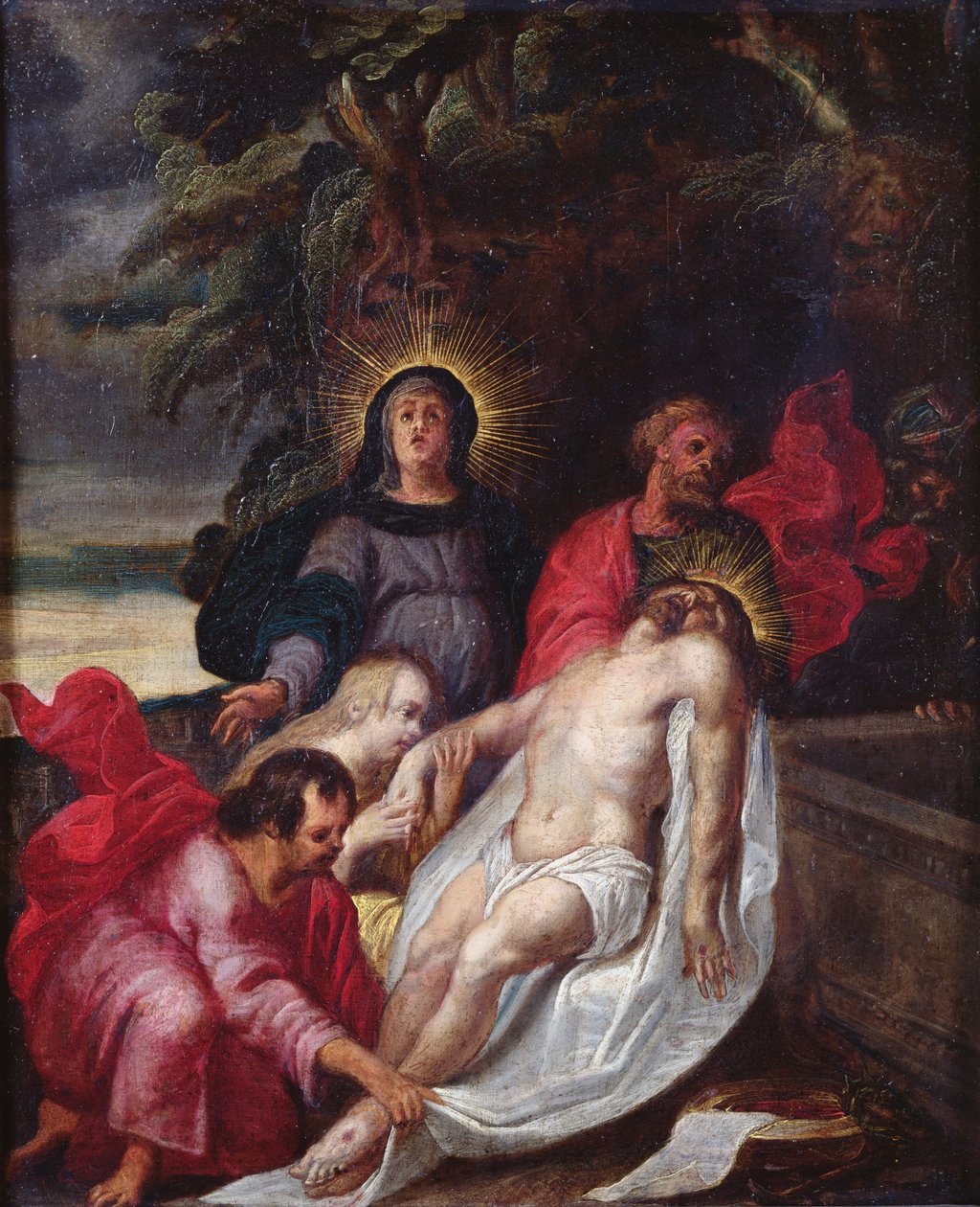 The Entombment of Christ, 1699 (olja på koppar) av Portuguese School