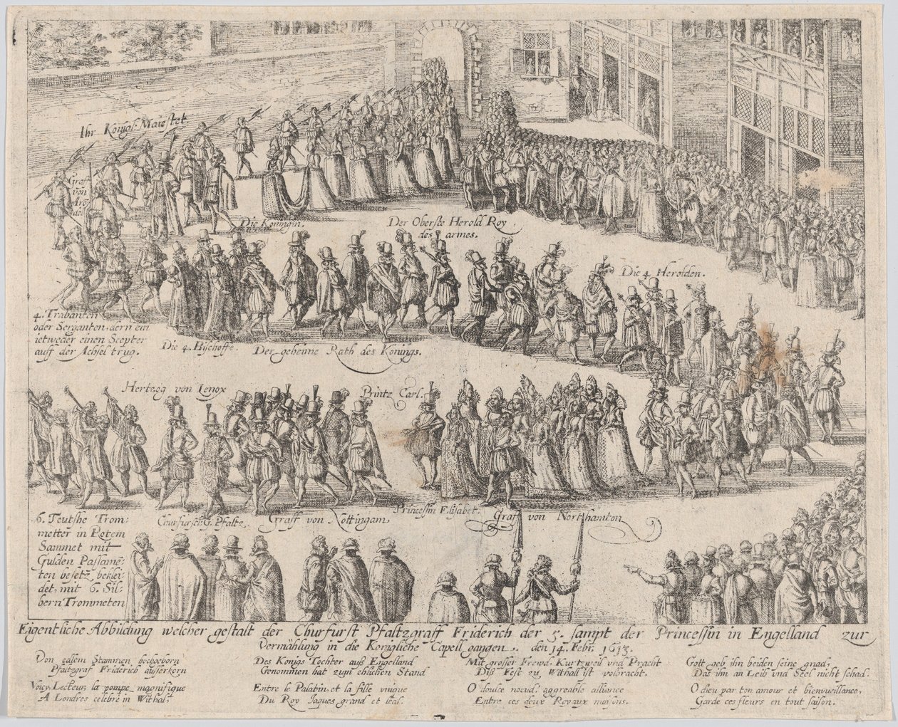 Bröllopståg för bröllopet av Elizabeth Stuart, dotter till James I, och..., 1613 eller senare. av Possibly by Abraham Hogenberg.