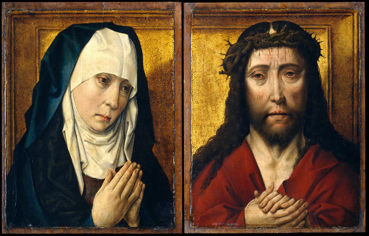 Den sörjande jungfrun, sorgens man. av Posthumous Workshop Copy after Dieric Bouts