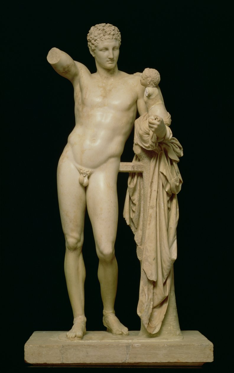 Staty av Hermes och spädbarnet Dionysos, c.330 f.Kr. (parian marmor) av Praxiteles