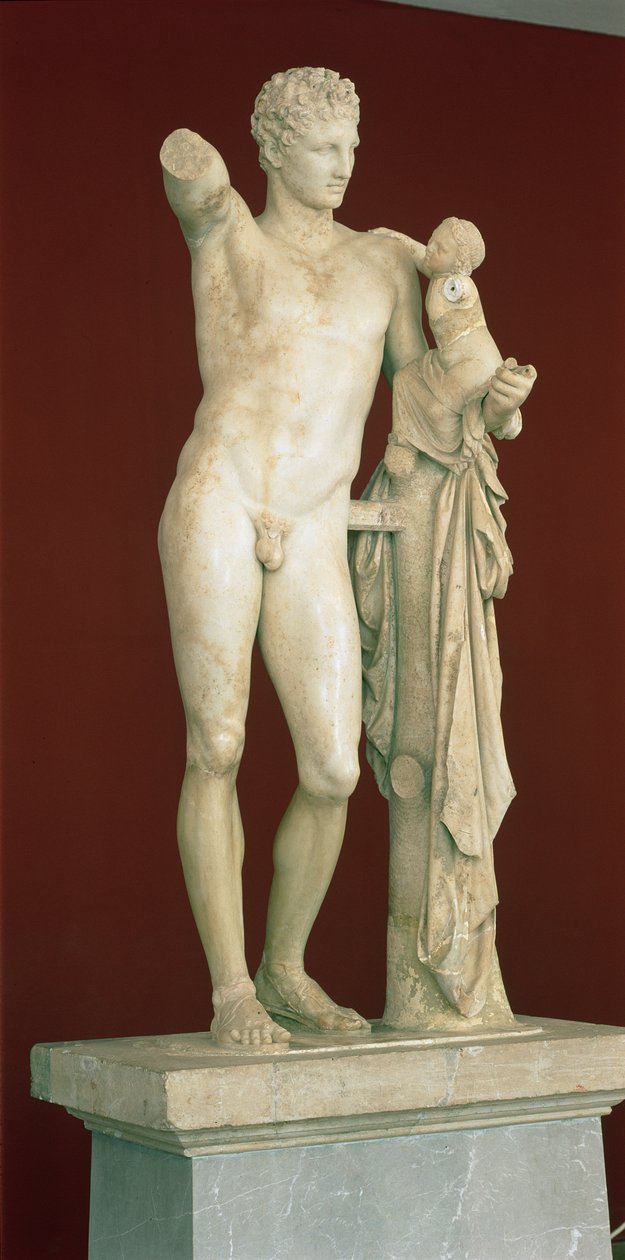Staty av Hermes och Dionysosbarnet, ca 330 f.Kr. (parianmarmor) av Praxiteles