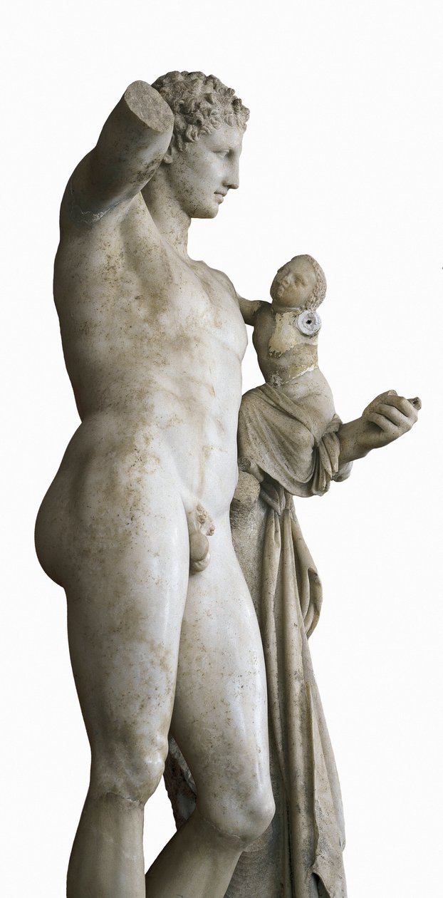 Hermes bär barnet Dionysos, ca. 330 f.Kr. (marmor) av Praxiteles