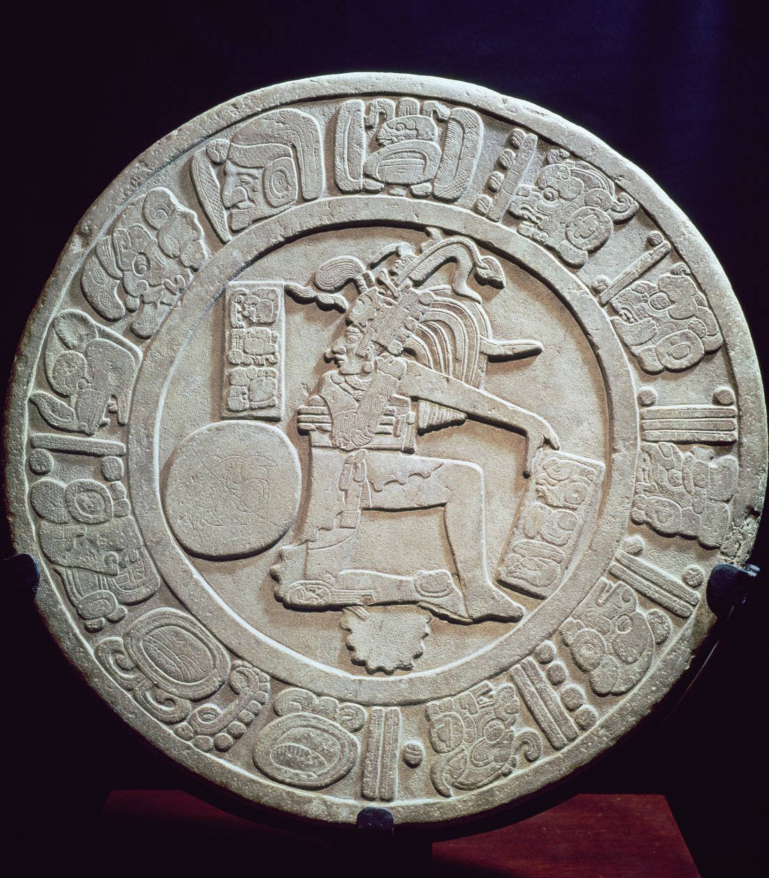 Mayabollplansmarkör, från Chinkultic, Chiapas, 590 AD (kalksten) av Pre Columbian