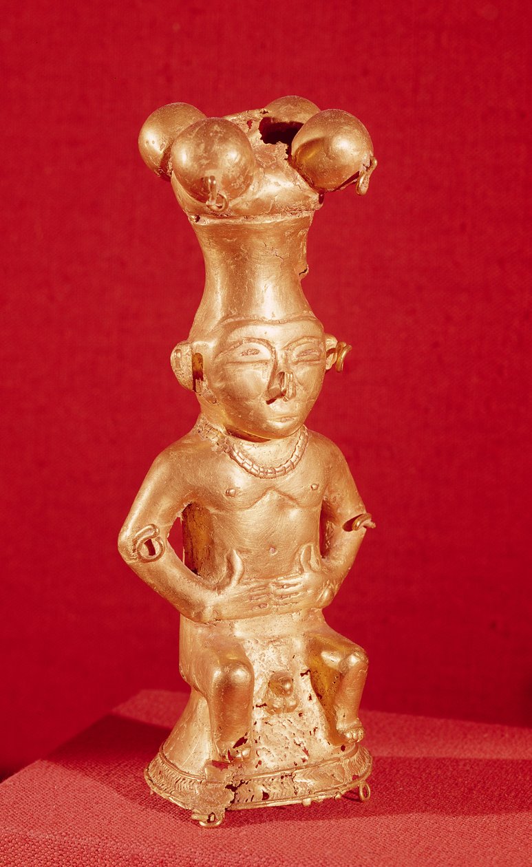 Quimbaya-behållare i form av en sittande man, från Colombia (guld) av Pre Columbian