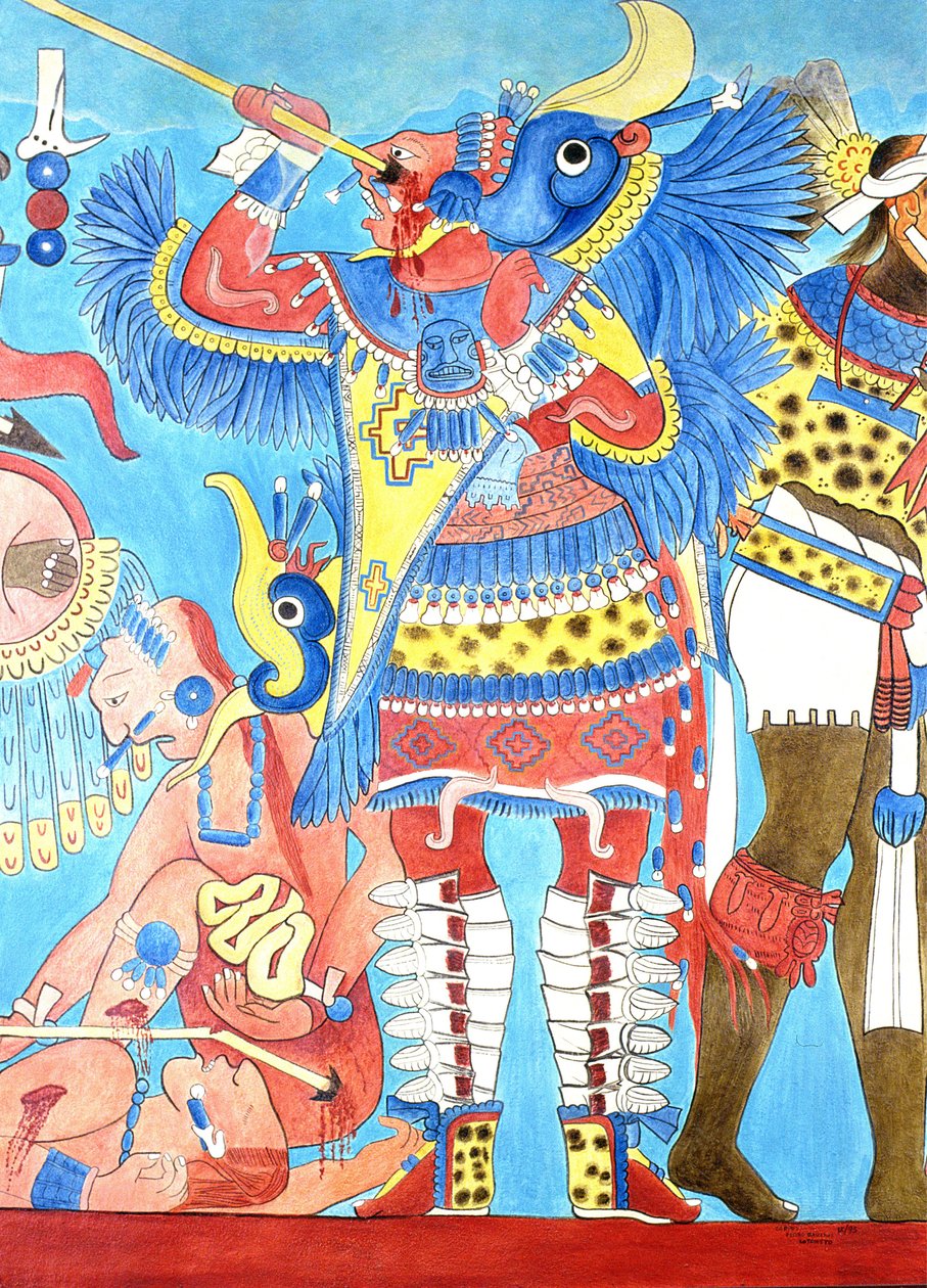 Reproduktion av en väggmålning i Cacaxtla, Mexiko av Pre Columbian