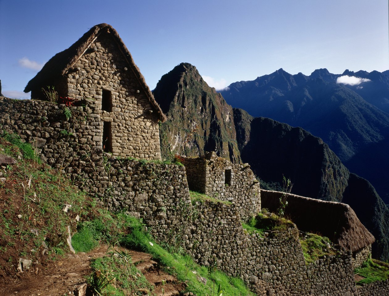 Terrassbyggnader i inkacitadellet, byggt på 1400-talet av Pre Columbian