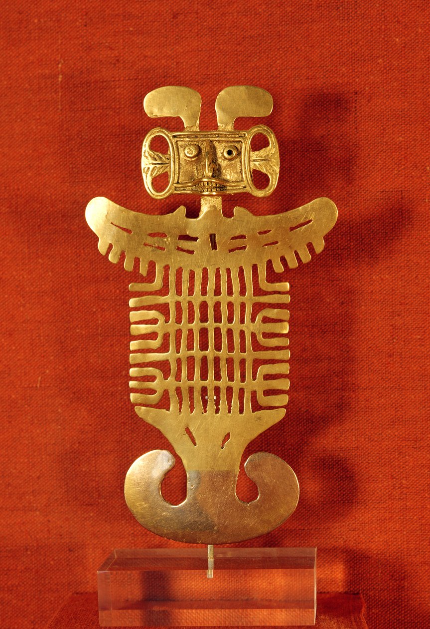 Tolima-prydnad i form av en fågel med människohuvud, från Colombia (guld) av Pre Columbian