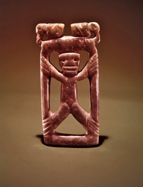 Inramat figurhänge, från Guacimo, Linea Vieja area (genomskinlig havsgrön jade) av Pre Columbian Pre Columbian