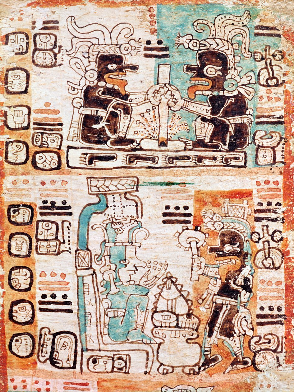 Detalj från en Maya-codex av Pre Columbian