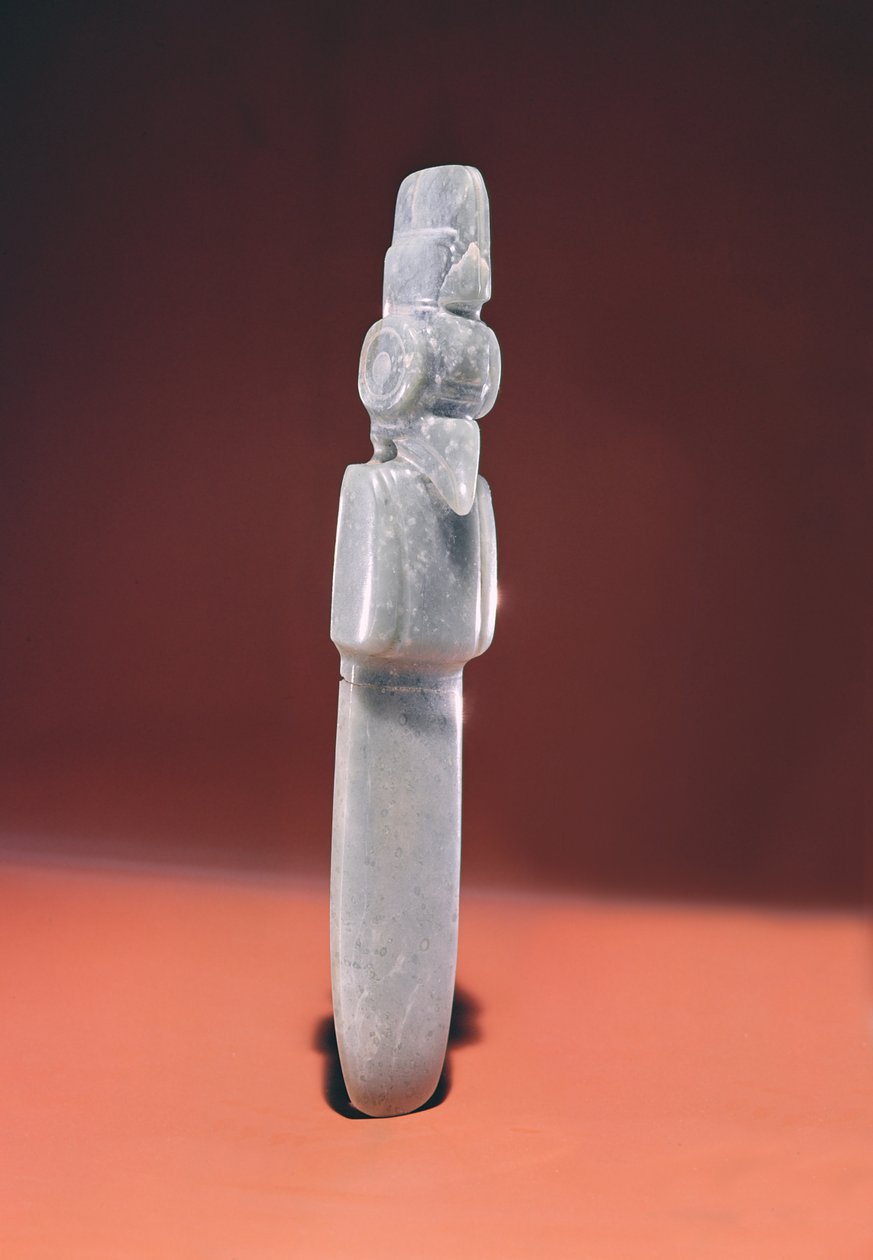 Spetsad fågelkelt, från Guacimo, Linea Vieja-området (genomskinlig blågrön jade) av Pre Columbian