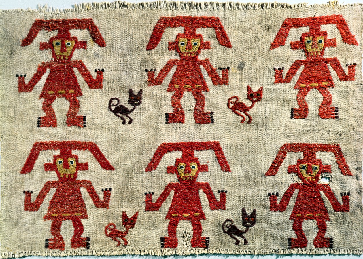 Prov på Lambayeque-tyg med figurdesign, Chimu (textil) av Pre Columbian