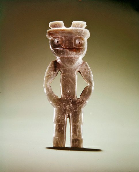 Figurhänge, från Guacimo, Linea Vieja-området (genomskinlig fint ådrad havsgrön jade) av Pre Columbian Pre Columbian