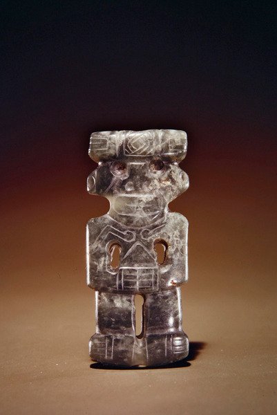 Figurhänge, från Guacimo, Linea Vieja area (genomskinlig havsgrön jade) av Pre Columbian Pre Columbian