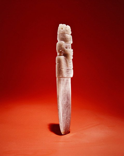 Smal yxgud, från Guacimo, Linea Vieja-området (genomskinlig blågrön jade) av Pre Columbian Pre Columbian