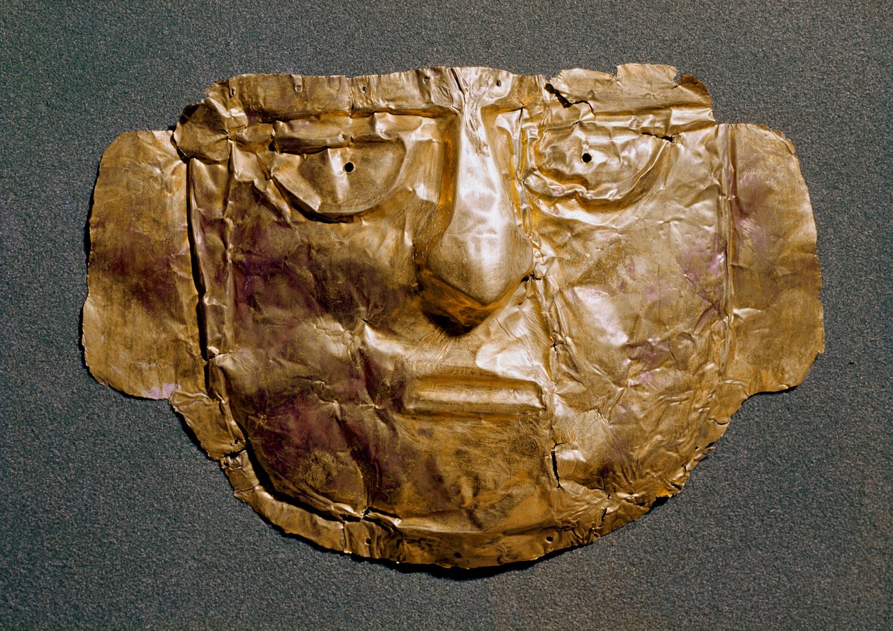 Pre-columbiansk civilisation (Peru): guldmask från perioden före den spanska erövringen. 1400-talet Madrid, Museo de America av Pre Columbian