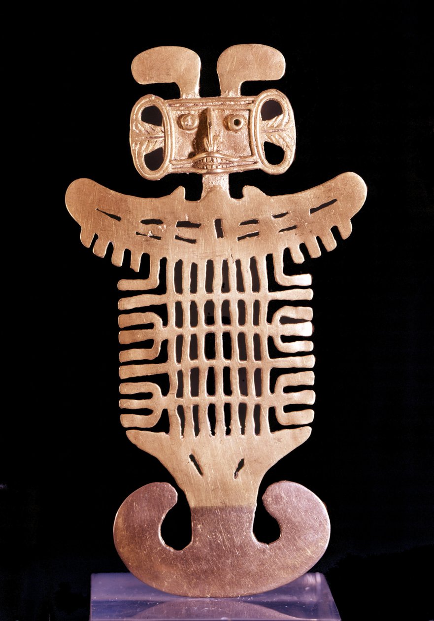 Pre-columbiansk konst: Antropomorft hänge. Juvel från Tolima-kulturen (region Colombia) i formgjutet guld tillverkad mellan 500- och 900-talet. Metropolitan Museum of Art, New York. av Pre Columbian Pre Columbian