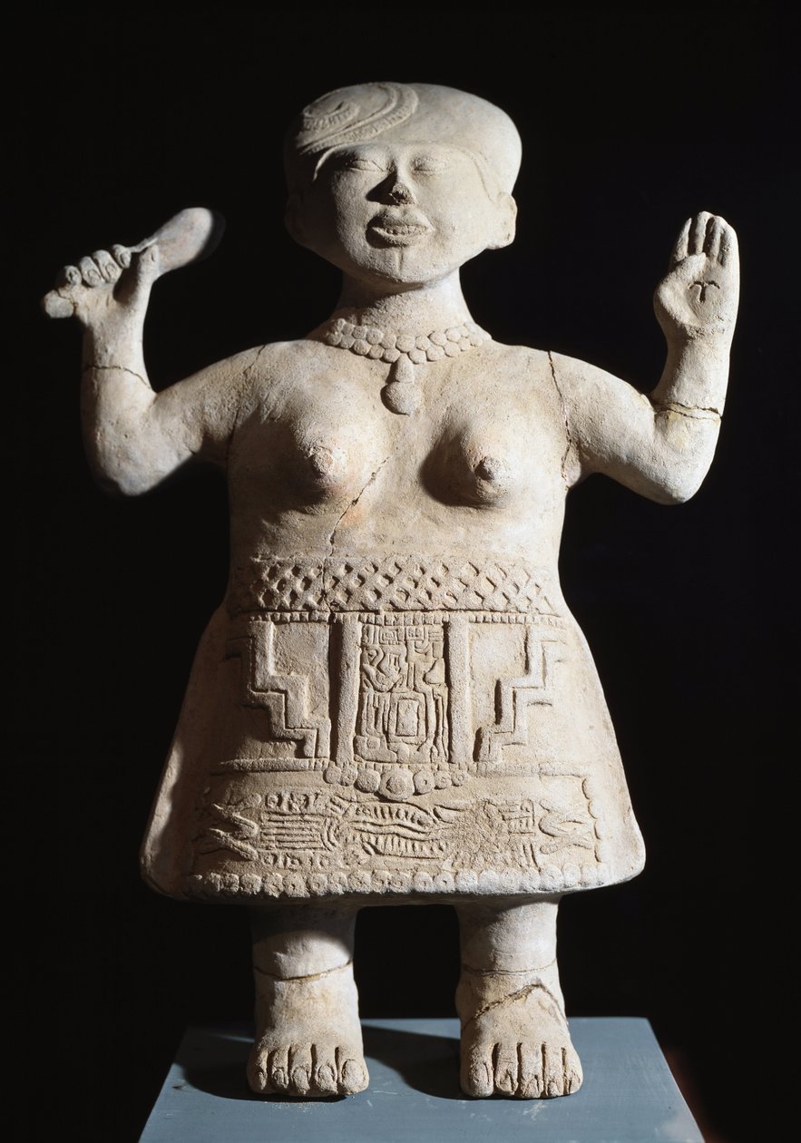 Pre-columbiansk konst, Totonac-civilisation: statyett av pretress-armar i luften 600-900-talet efter JC Från El Tajin (sten) av Pre Columbian Pre Columbian