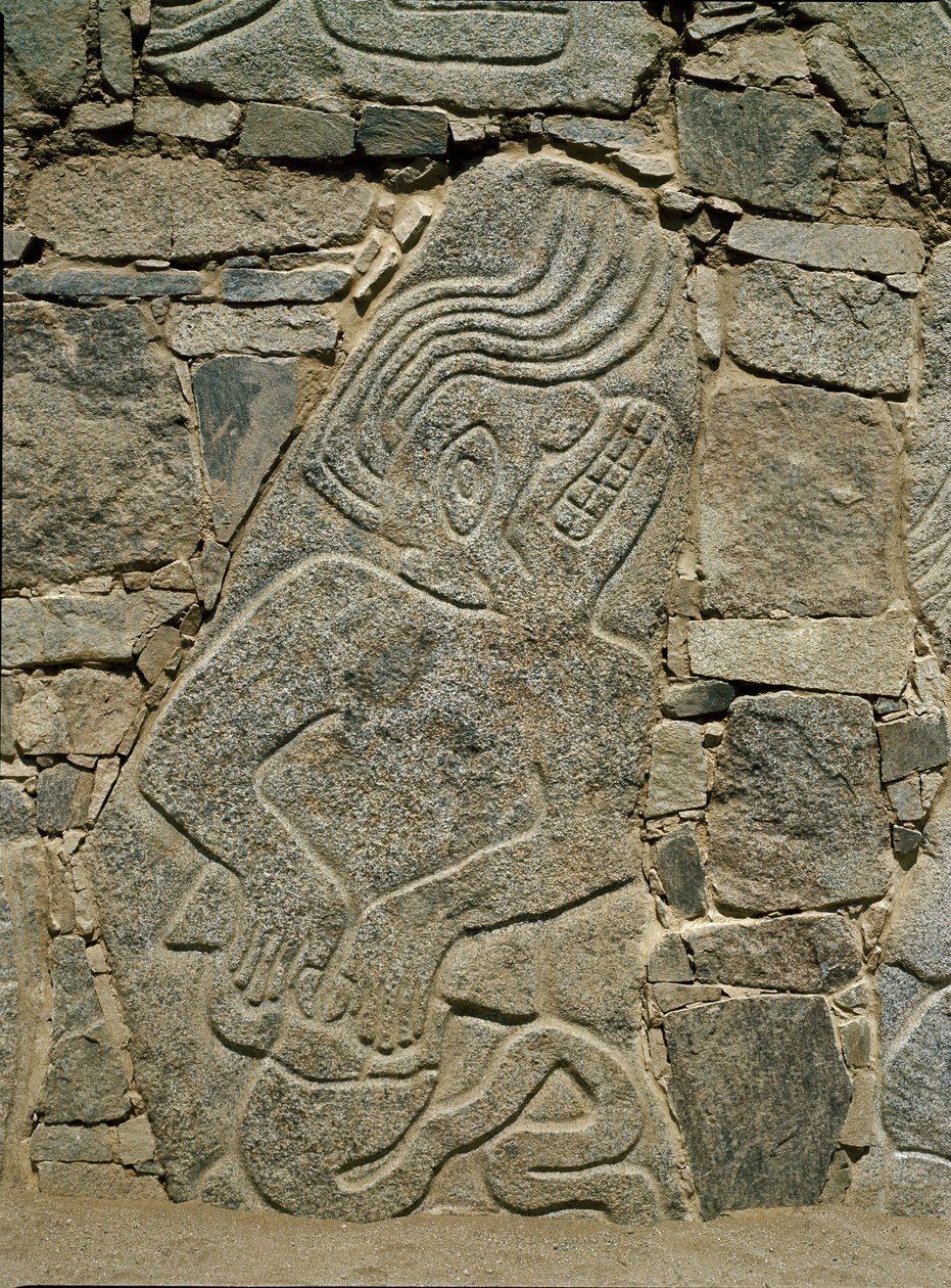 Vägg med relief av en krigare av Pre Columbian Pre Columbian