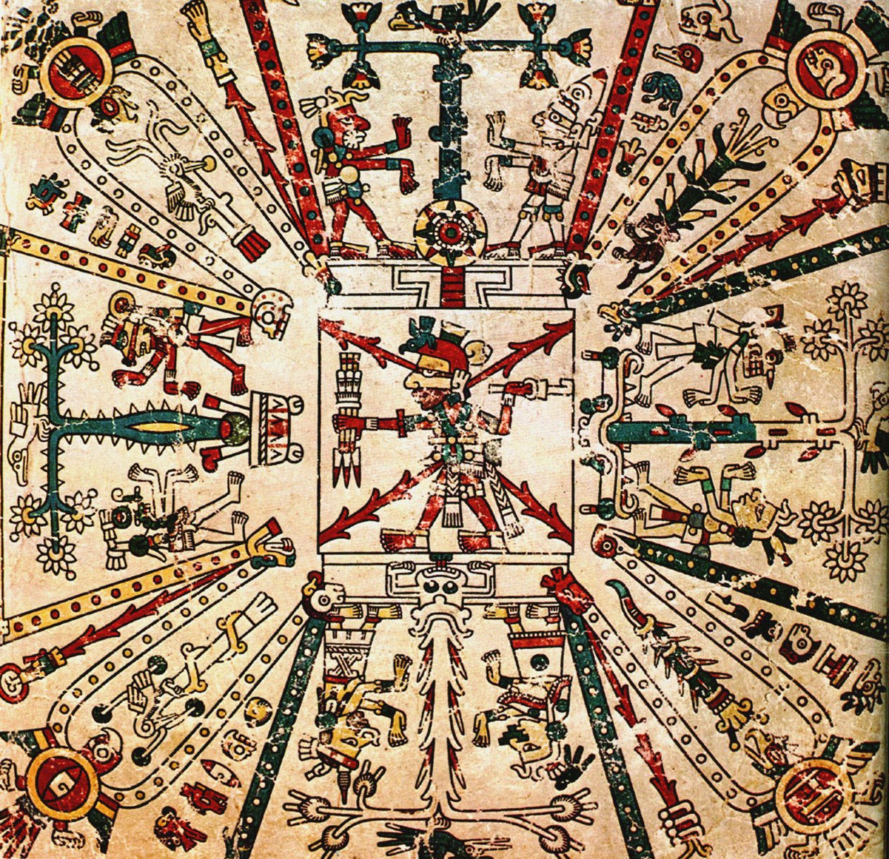 Aztekisk gud Xiuhtecuhtli. Codex Fejérváry-Mayer, 1400-talet av Pre Columbian art