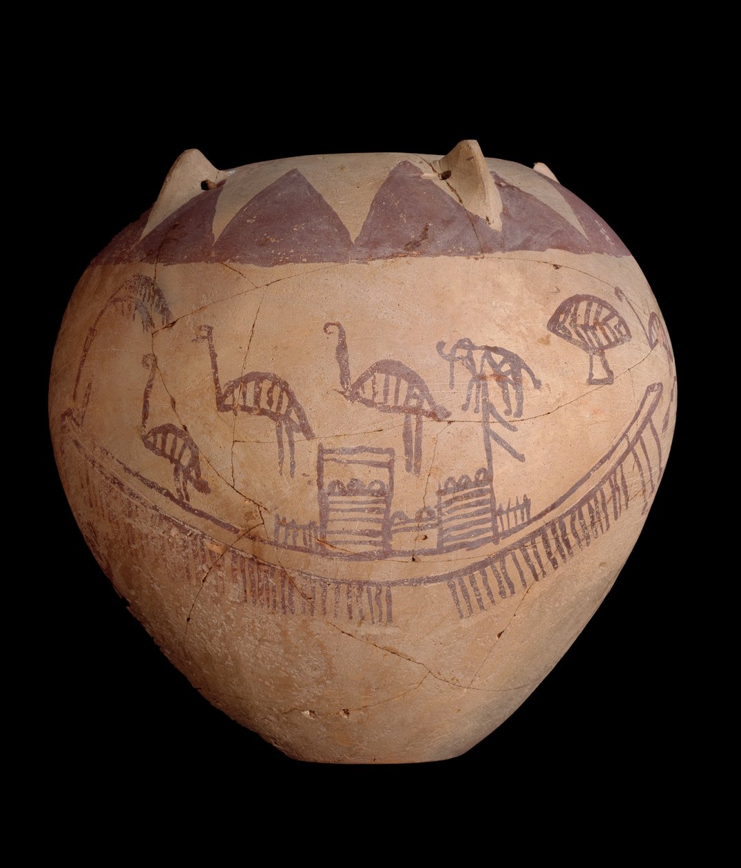 Bränd lerburk med målad dekor, inklusive båtar och djur, c.3400-3300 f.Kr. (lera) av Predynastic Period Egyptian