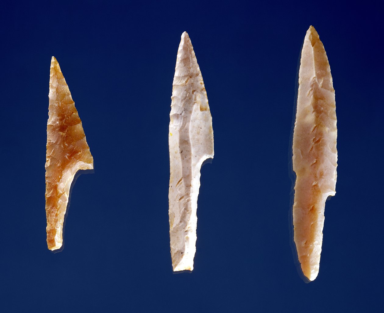 Tre tandade spetsar, från Volgu, Solutreanska perioden, 20000-15000 f.Kr. (flinta) av Prehistoric