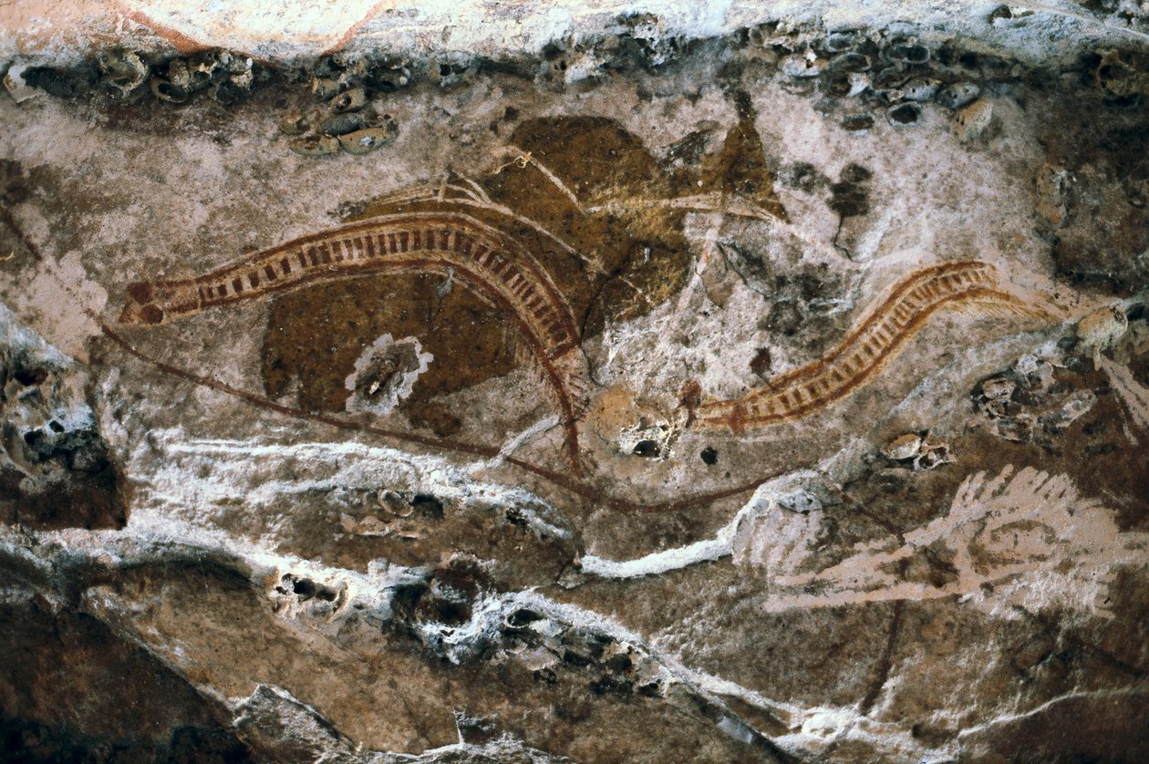 Aboriginsk klippmålning, platsen för Ubirr-grottorna, Kakadu National Park, Australien (målning) av Prehistoric Prehistoric