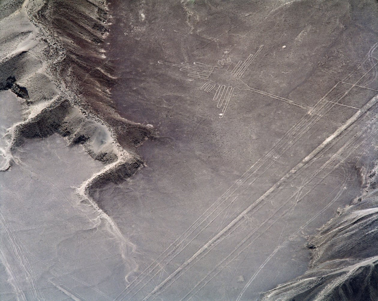 Flygfoto av en kolibri, Nazca Lines (fotografi av Prehistoric Prehistoric