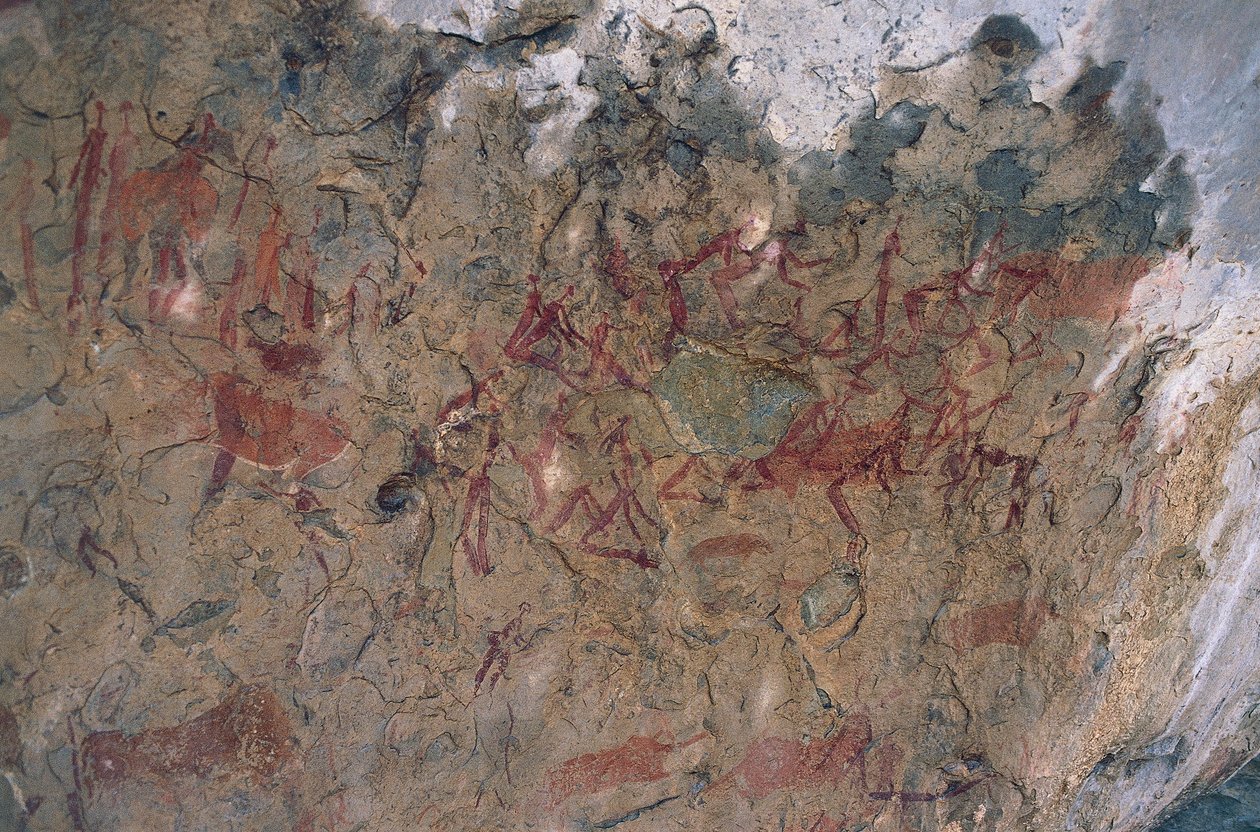 Människo- och djurfigurer (grottmålning) av Prehistoric Prehistoric