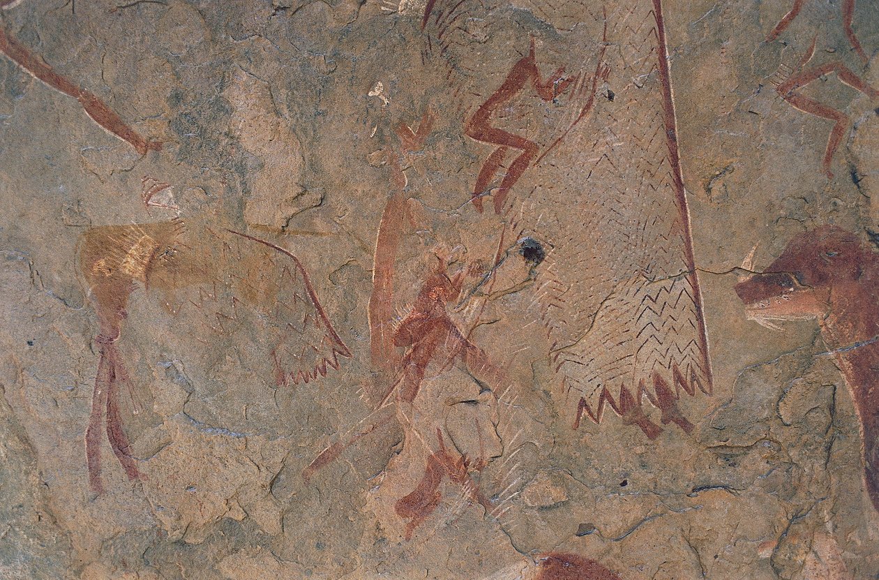 Människo- och djurfigurer (grottmålning) av Prehistoric Prehistoric